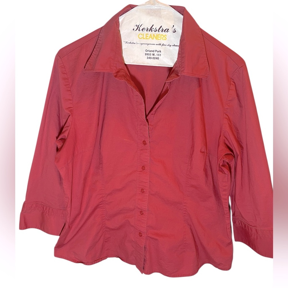 Terracotta V-Neck Button Down Blouse with 3/4 Sleeve by St Johns Bay. Size=Large